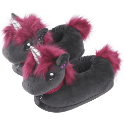corimori Plüsch-Hausschuhe zwei Einheitsgrößen (Kinder 25-33,5 und Erwachsene 34-44), Gummizug und Flexible Sohle, passt allen 34/44 EU Ruby das Punk Einhorn Schwarz Pink Angebot bei HelloDeals