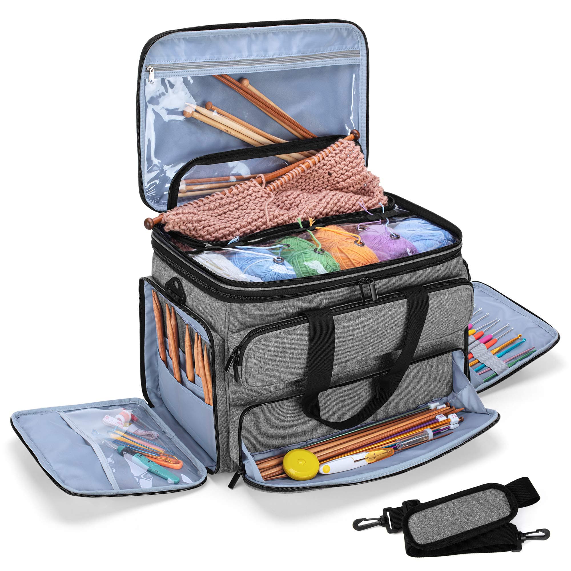 Yarwo Stricktasche zur Aufbewahrung von Wolle, Häkel Aufbewahrungstasche für Garn, Handarbeitstasche für Stricken Wolle und Häkel Zubehör, Grau Angebot bei HelloDeals