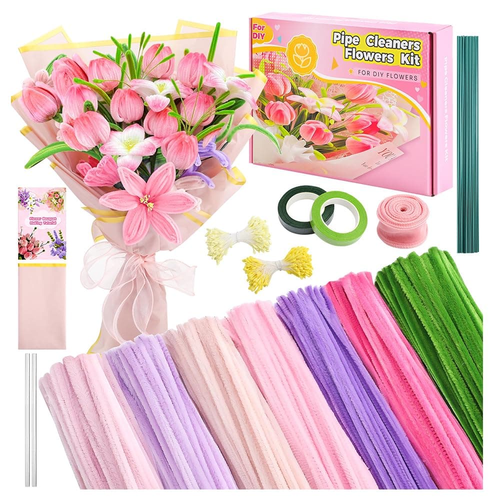 Pfeifenreiniger Blumen Set 791 Stücke, 400 Stück 7 Farben 8 mm Pfeifenputzer zum Basteln(Tulpen/Lilien) Pfeifenreiniger zum Basteln,Blumendraht, Schleifenband, 360 Stück Blumen Staubblatt für DIY Angebot bei HelloDeals