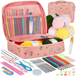 Aeelike 59 Stück Häkelnadel Set Rosa Katze Häkelset für Anfänger, Bunte Häkelnadeln mit Weichem Griff für Häkelgarn und wolle, 0,6 mm - 6,0 mm Ergonomische Häkelnadeln Set mit Häkeltasche, Zubehör Angebot bei HelloDeals