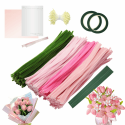 Assiduous 400 Stück Pfeifenputzer zum Basteln - Pfeifenreiniger zum Basteln,Rosa Tulip Bouquet Pfeifenreiniger Set, 4 Farben Pipe Cleaner mit 20 Stück Grünem Bastelfaden, für Blumenstrauß DIY Basteln Angebot bei HelloDeals