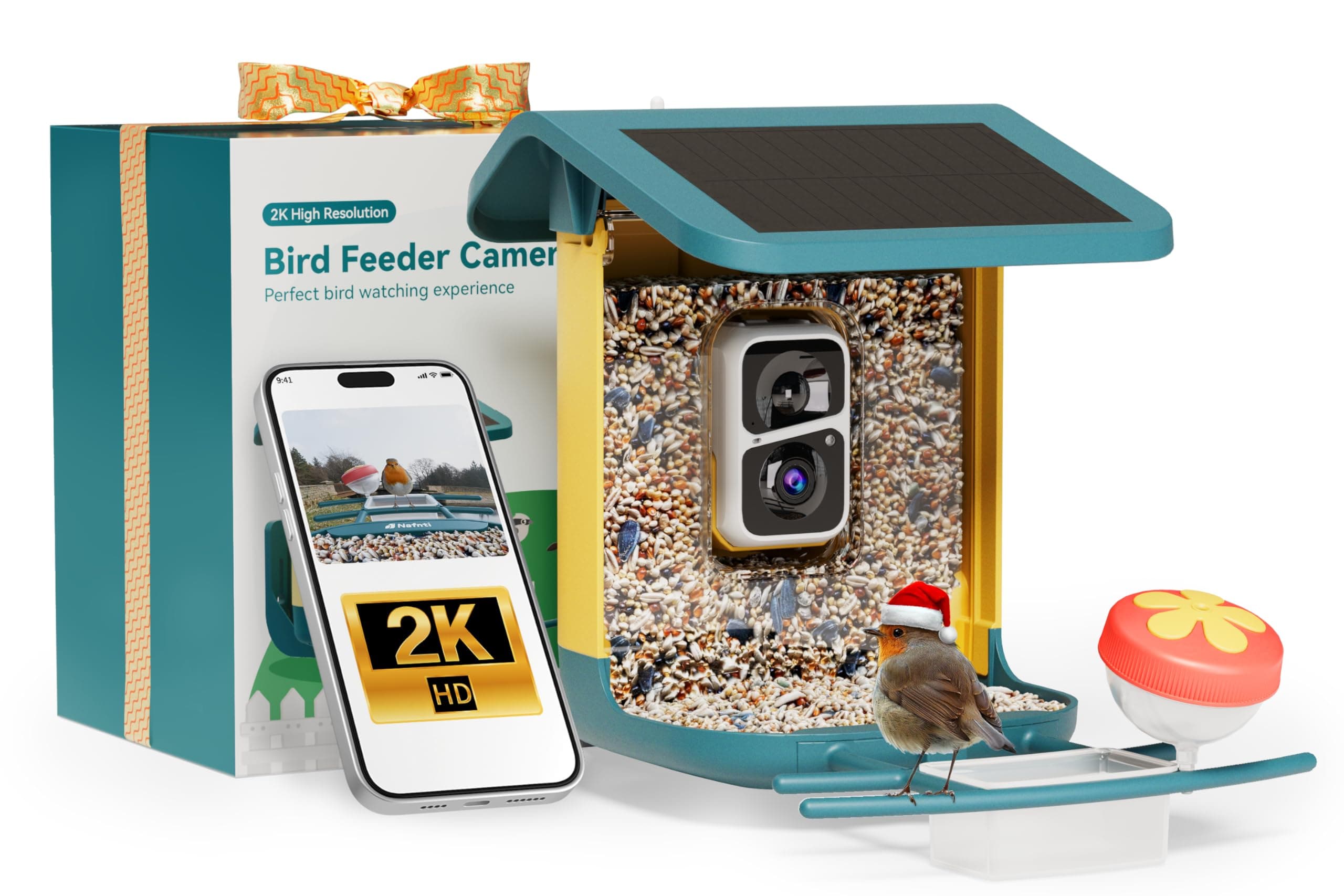 2K Vogelhaus mit Kamera, solarbetrieben, KI identifiziert über 10.000 Vogelarten, 1.8L, IP65 wasserdicht, 2,4 GHz/5 GHz, Vogelbox-Kamera mit Vollfarb-Nachtsicht, Geschenk für Vogelliebhaber Angebot bei HelloDeals