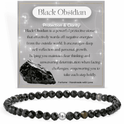Farfume Edelstein Perlen Armband für Frauen, 4mm Kristall Silber 925 Naturstein Schmuck Elastisch Armbänder Damen, Chakra Spirituelle Charms Armbänder Geschenke Schwarzer Obsidian(Schutz & Klarheit) M(18.5-19 cm) Angebot bei HelloDeals