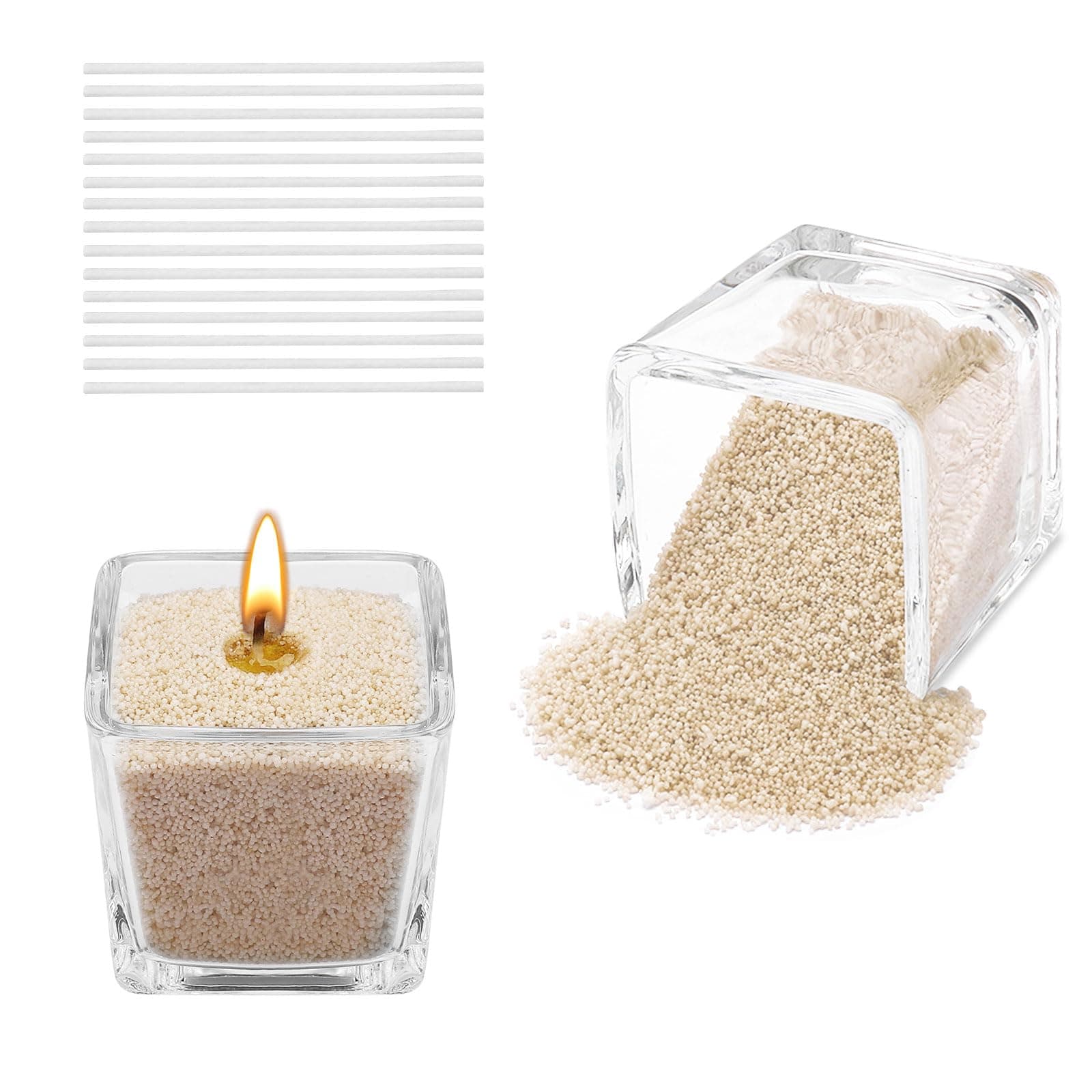 Kerzensand 900g, Kerzensand mit Docht, Kerzenwachs Granulat mit 15 Dochte 10 cm, Wachsgranulat für Kerzen, Kerzen Sand, Kerzengranulat für die DIY Kerzenherstellung (Sandfarbe) Sandfarbe 900g Kerzensand mit Docht Angebot bei HelloDeals