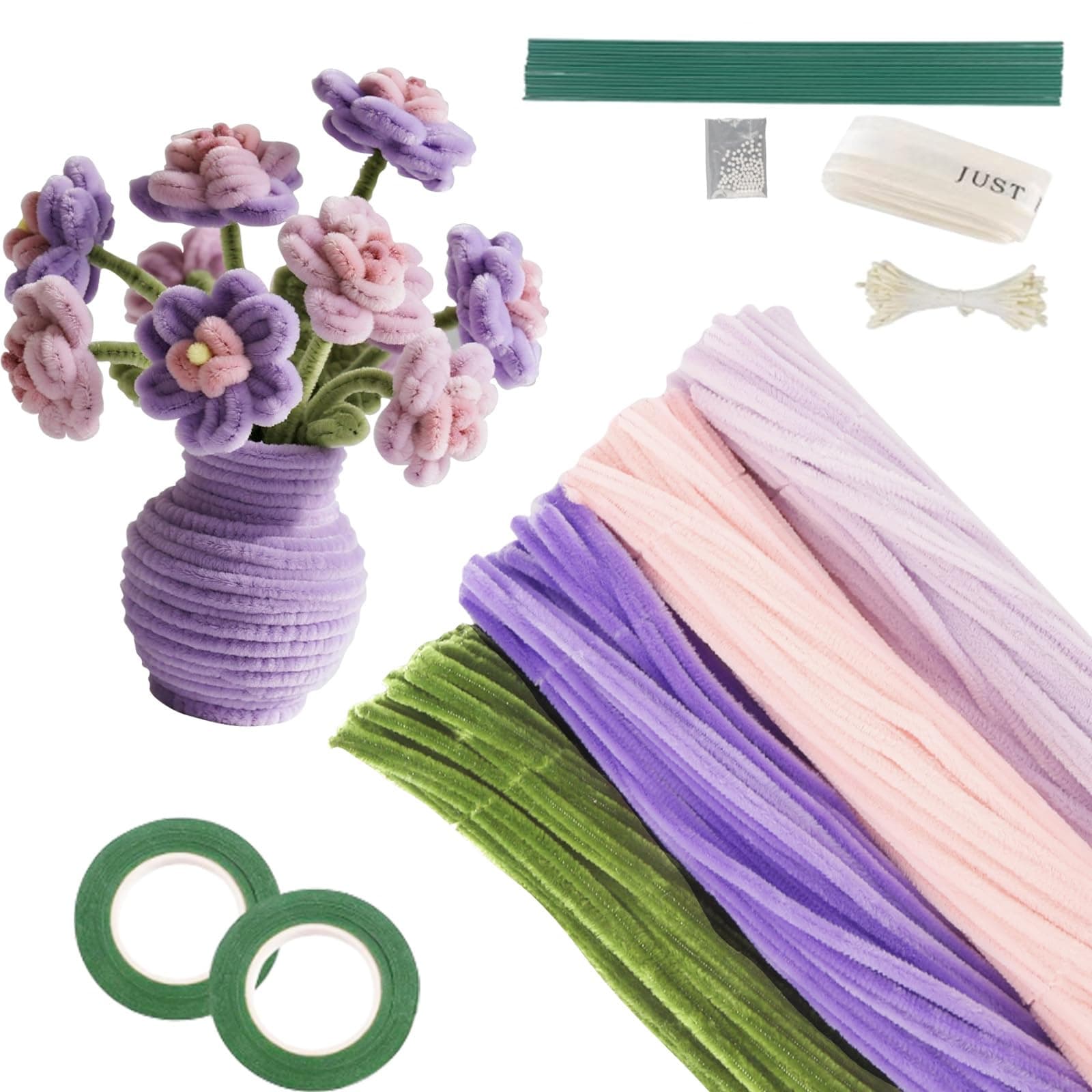 Bingqiling Pfeifenreiniger Bastelset 400 Stück - 4 Farben inkl. Blumendraht, Perlen & Bänder für DIY Blumen, Deko & Kinderbasteln | Komplettset für kreative Projekte Violett Angebot bei HelloDeals