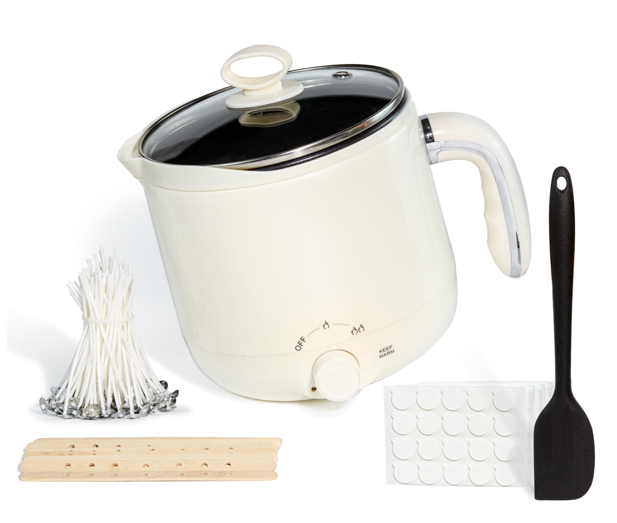 JULWHISPER Wachsschmelzer für die Kerzenherstellung 1,8L/60oz Wachsschmelztopf mit Ausgießvorrichtung - Dochte, Dochtaufkleber, Zentriervorrichtung, Rührlöffel inklusive - EU Stecker Angebot bei HelloDeals