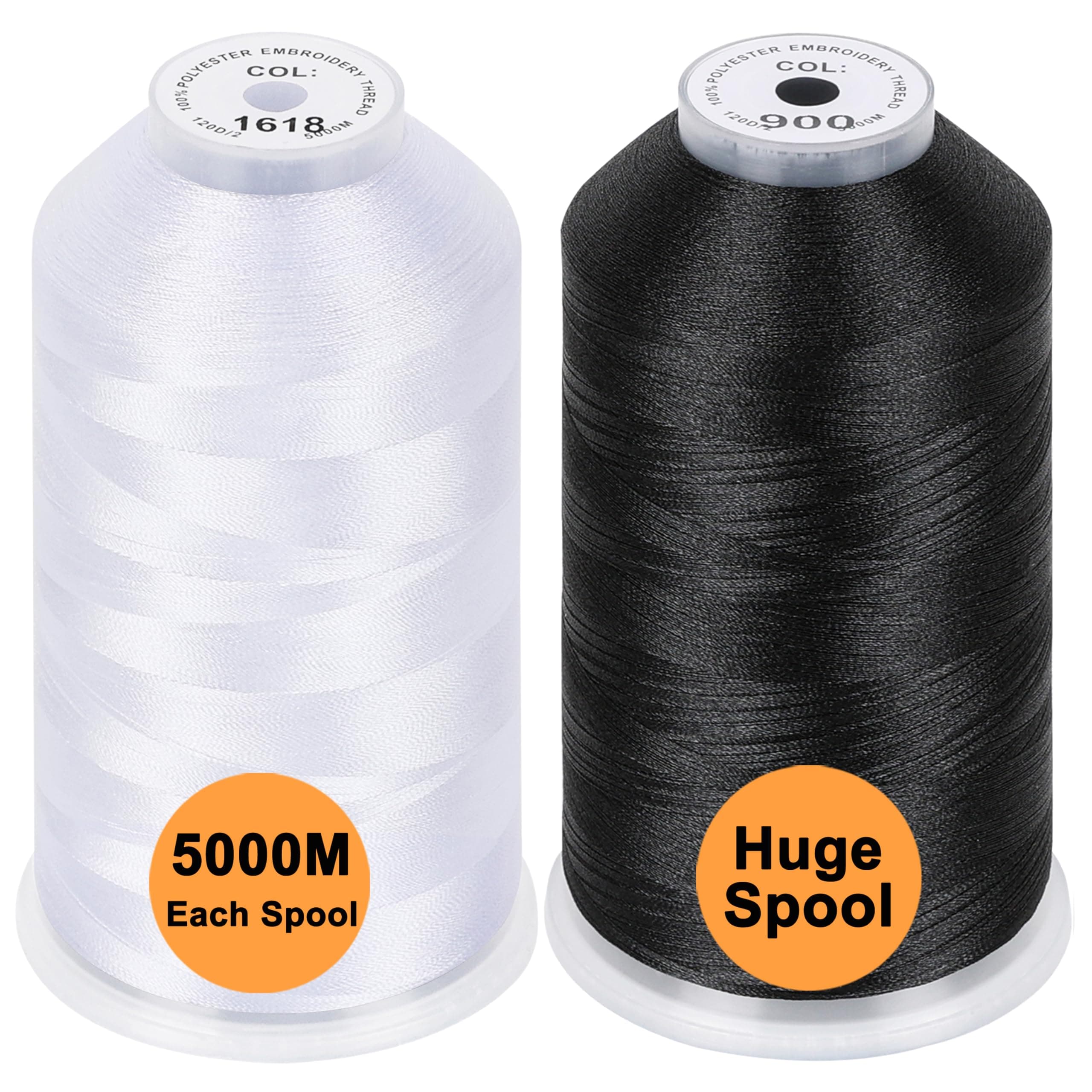 New brothread 2er Set (Weiß+Schwarz) Polyester Maschinen Stickgarn Riesige Spule 5000M für alle Stickmaschine 1xWeiß+1xSchwarz Angebot bei HelloDeals