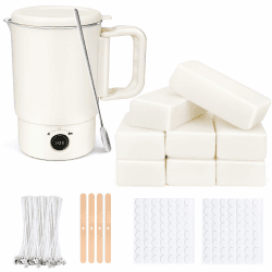 Elektrischer 800 ML Wachsschmelzer für Kerzenherstellung, Kerzen Selber Machen Set Zubehör mit Wachsschmelztopf, 8 * 60g weiße Wachswürfel, Kerzendochte Docht Aufkleber, Dochthalter und Rührlöffel Angebot bei HelloDeals