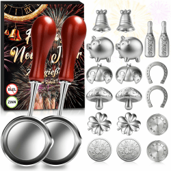Zinngießen Silvester Spiele Set 2026-20 Zinngießen Set mit 18 Stück Zinn Giessen und 2 Löffeln, Gesunde Alternative Zum Bleigießen für Partyspiele Deko Silvester Geschenke Neujahrsgeschenke Silber Angebot bei HelloDeals