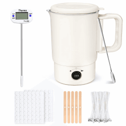 KERCAMKEL Elektrischer Wachsschmelztopf für Kerzenherstellung, Kerzen Selber Machen Set Zubehör mit Wachsschmelzer, Thermometer, 100 Kerzendochte, 100 Docht Aufkleber, 5 Dochthalter und Rührlöffel Angebot bei HelloDeals
