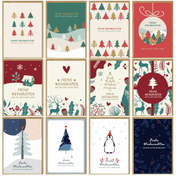 12er Weihnachtskarten mit Umschlag set - Weihnachtsbaum Karte Weihnachten, 300 g/m² Christmas Card - A6 Klappkarten Frohe Weihnachtskarte, Grußkarten Weihnachten für Kinder, Familie & Freunde Retro Stil Angebot bei HelloDeals