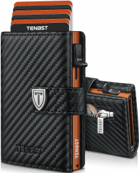 TENBST Ultradünne Geldbörse Herren, Portmonee Herren mit Münzfach & RFID Schutz, Premium Slim Wallet, Luxus Geldbeutel Kartenetui für 10 Kreditkarten - Schwarz & Orange Classic Angebot bei HelloDeals