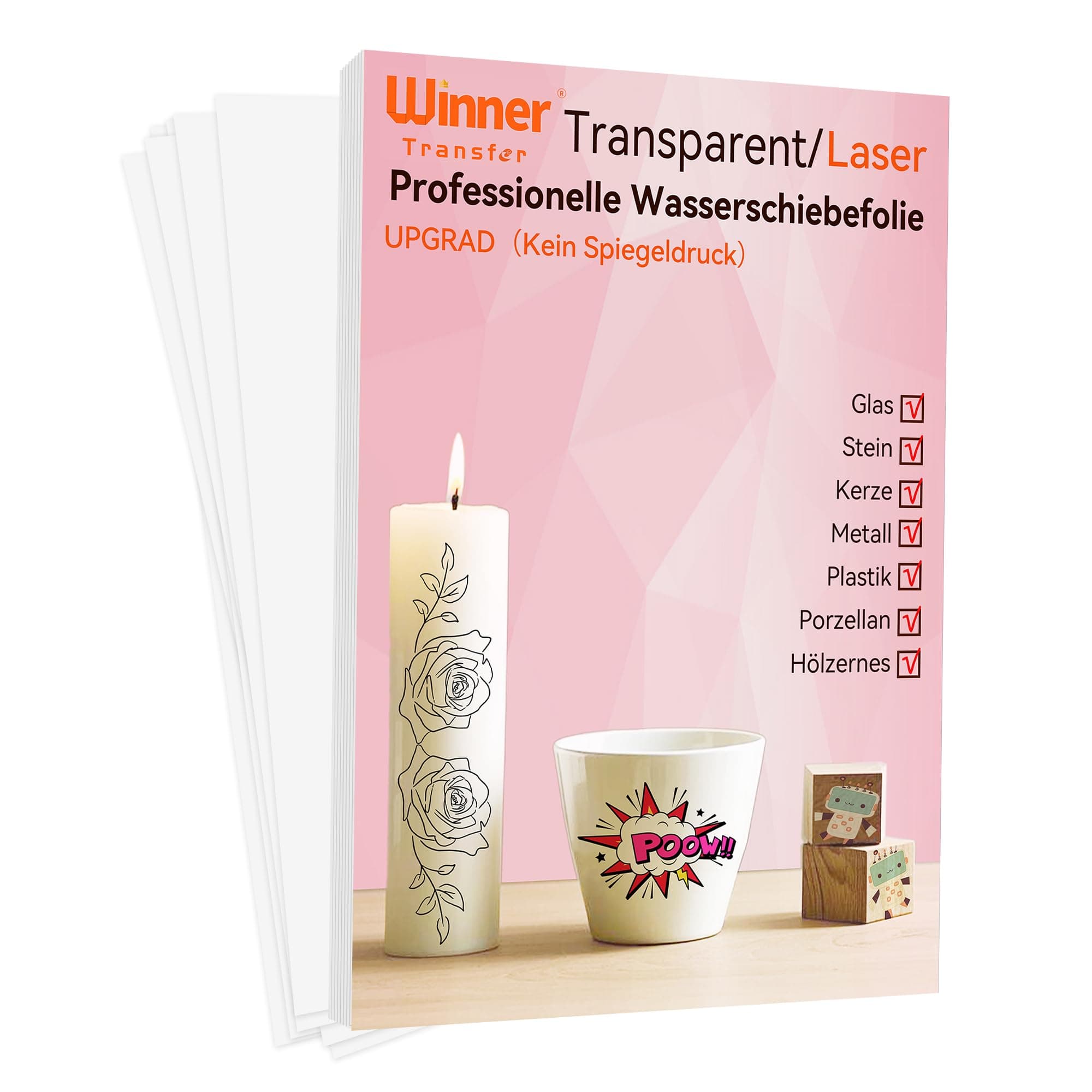 A4X10, Laser Wasserschiebefolie(TRANSPARENT),Kerzentattoos, Water Slide Paper - Wasser Transferfolie, für Spielzeugmodelle,Tassen,Keramik, Glas, Kunststoff(D-WT-8-10-Neu) Wasserschiebefolie Laser-10 Blatt Angebot bei HelloDeals