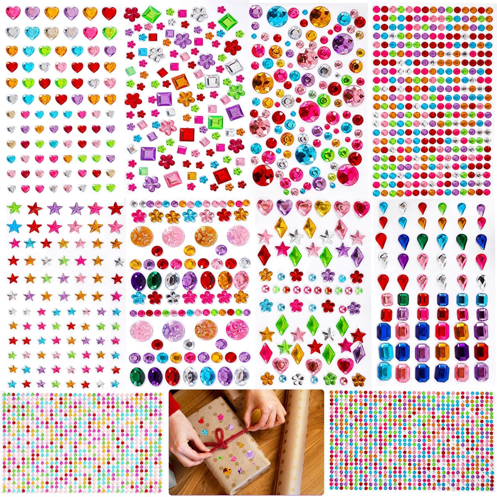 2500 Stück Glitzersteine Selbstklebend, Bunte Strasssteine Selbstklebend in Verschiedenen Formen & Größen, Glitzer Sticker zum Basteln, für Gesicht Körper Nägel Handwerke Fotorahmen und Grußkarten Angebot bei HelloDeals