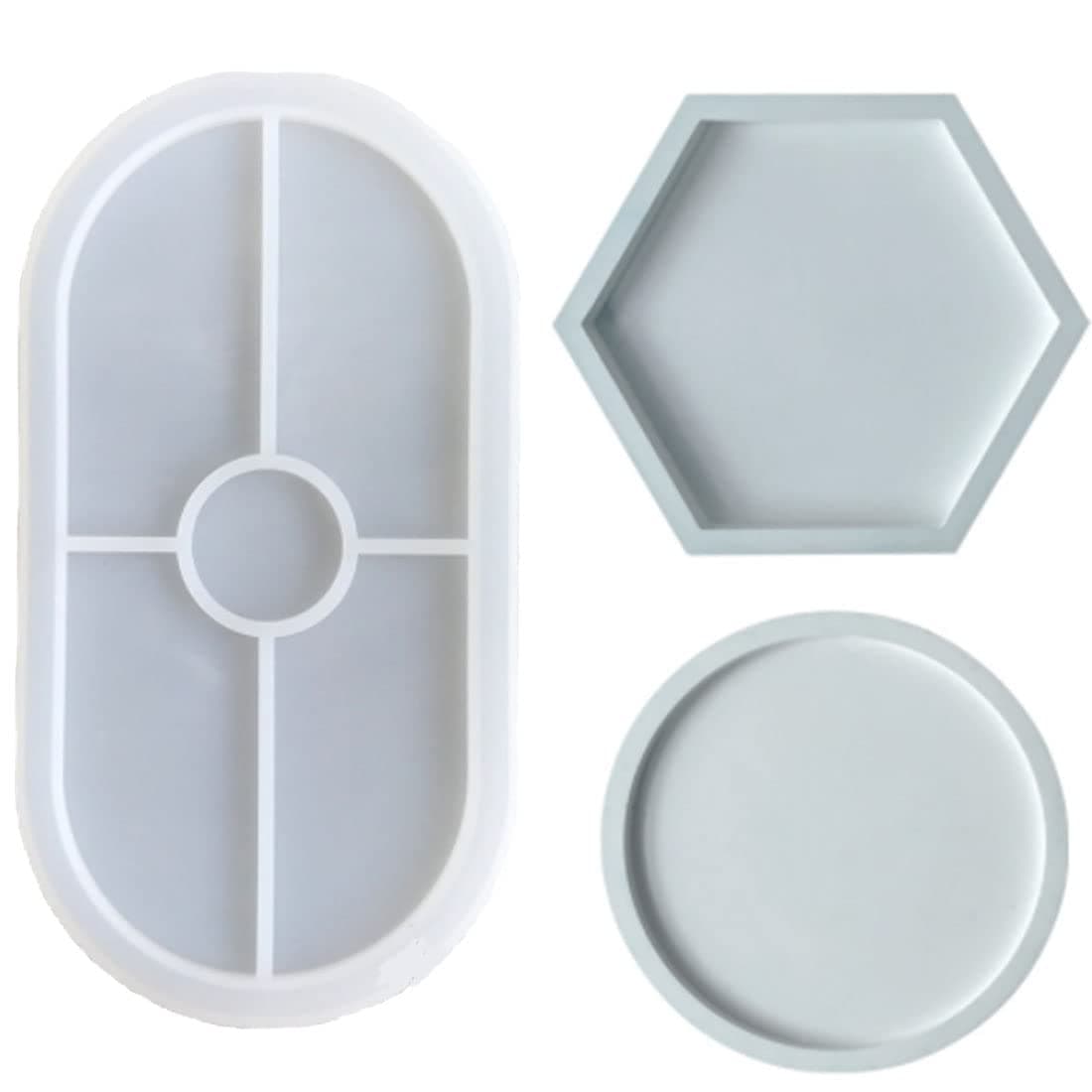 3 Stücke Silikonform Tablett Untersetzer Silikonform Rund Oval Hexagon，Epoxid Formen，für Resin Art Formen Untersetzer DIY Teetablett Obsttablett Kunsthandwerk Basteln Haus Dekoration Angebot bei HelloDeals