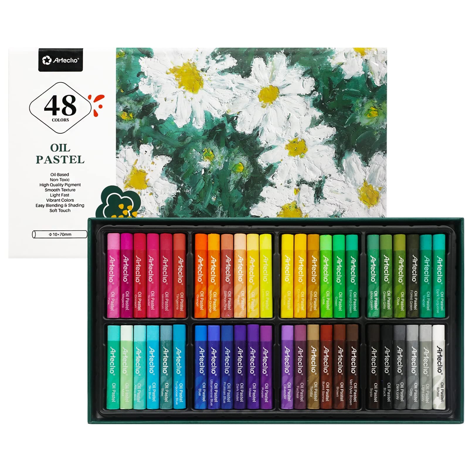 Artecho Ölpastellkreide 48er Set, lichtechte Farben, Sanfte Berührung, Einfaches Mischen und Schattieren, Ideal für Künstler, Hobbymaler, Schule. 48 Basis Angebot bei HelloDeals