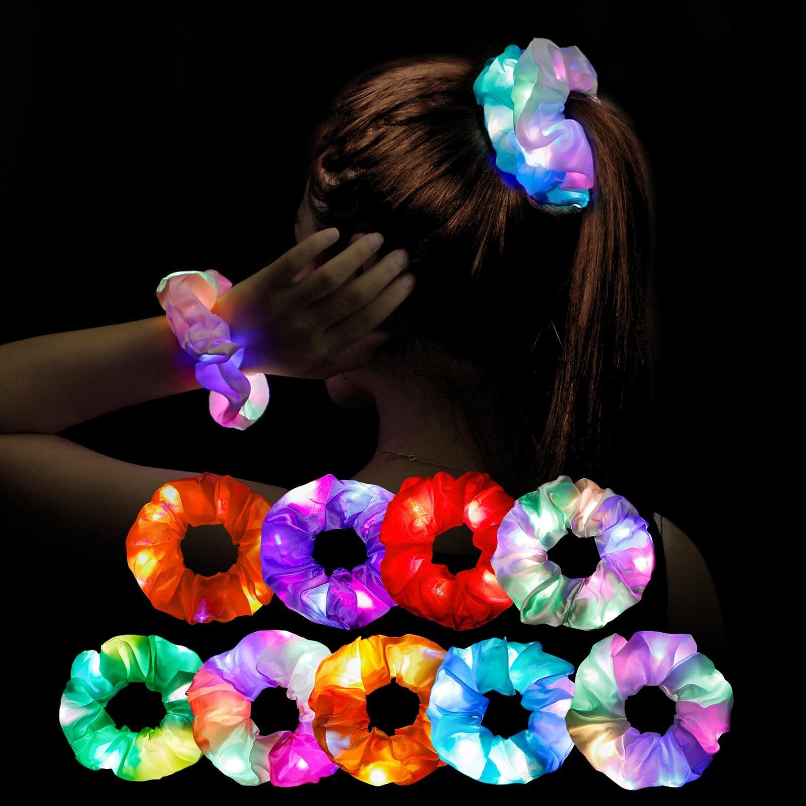 Led Haargummis Mädchen Leuchtender Haarschmuck 9Pcs Leuchtarmbänder Mitgebsel Kindergeburtstag Mädchen Give Aways Satin Haargummi Armband Neon Pyjama Party Deko Accessoire Frauen Geschenk Satin Scrunchies Leuchtende Angebot bei HelloDeals