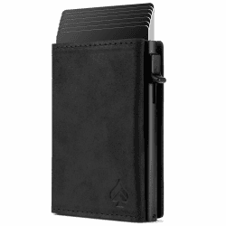 Magnet Kartenetui - Premium Slim Wallet - Geldbörse mit RFID-Schutz - Portemonnaie für Damen & Herren - Geldbeutel mit Magnetverschluss (Crazy-Horse-Leder Schwarz, Mit Münzfach) Mit Münzfach Schwarz Angebot bei HelloDeals