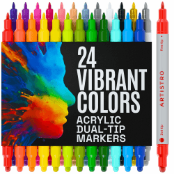 ARTISTRO Acrylstifte Zeichenset für Stein, Holz, Stoff, Glas & Keramik – Wasserfest mit Doppelspitze – Perfekt zum Basteln, Malen & Dekorieren – Künstlerbedarf - 24 Farben 24 Dual - Fein + Punkt Angebot bei HelloDeals