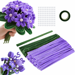 220 Stück Pfeifenputzer zum Basteln Blumen, 2 Farben Pfeifenreiniger Blumen, mit Blumendraht,Perlen für Blumenstrauß DIY Basteln,Bunt Plüschdraht DIY Craft Projekte(Grün,Violett) 200pc-Purple Angebot bei HelloDeals
