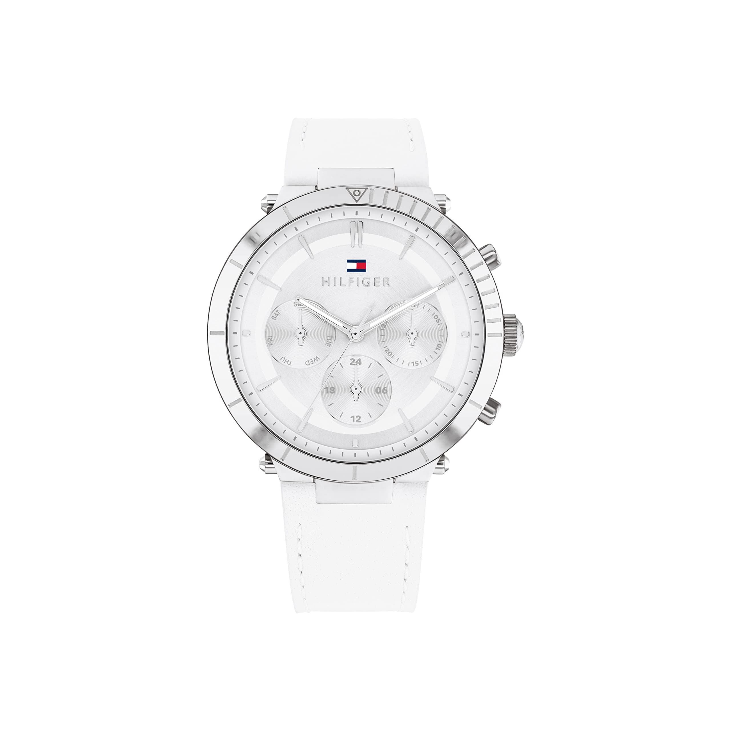 Tommy Hilfiger Multi Zifferblatt Quarz Uhr für Damen mit Weisses Lederarmband - 1782352 Angebot bei HelloDeals
