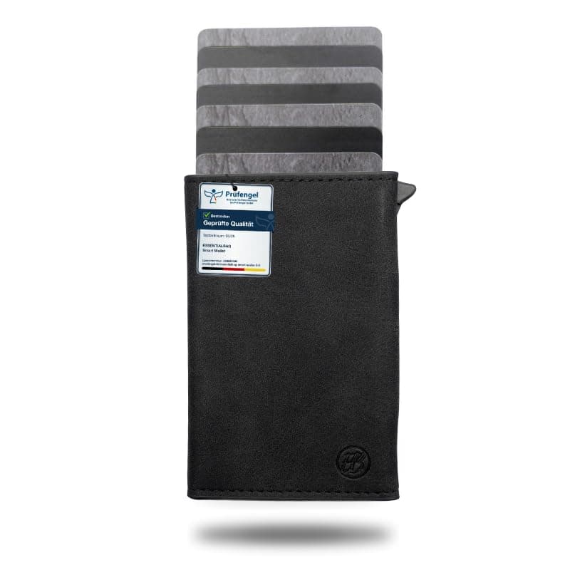 EB Essentialbag ESSENTIALBAG Smart Wallet mit Münzfach, bis 10 Karten - Kompaktes Karten Portemonnaie mit Magnetverschluss Herren, Damen - Slim Wallet veganes Leder, sofortiger Kartenzugriff - RFID Schwarz Angebot bei HelloDeals