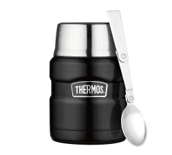 Thermos Stainless King Thermobehälter für Essen schwarz matt 0,47l - Edelstahl, absolut dicht, hält Speisen 9h heiß & 14h kalt, mit klappbarem Löffel, BPA-frei Charcoal Black Mat 0,47 l Angebot bei HelloDeals