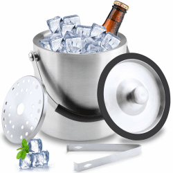 1.6L Eiswürfelbehälter, Eisbehälter mit Deckel, Eiskübel mit Clips und Sieb, Eiswürfelbehälter Edelstahl, Perfekt zum Abkühlen von Getränken, Ice Cube Tray, Bier, Flaschenkühler für Wein Angebot bei HelloDeals