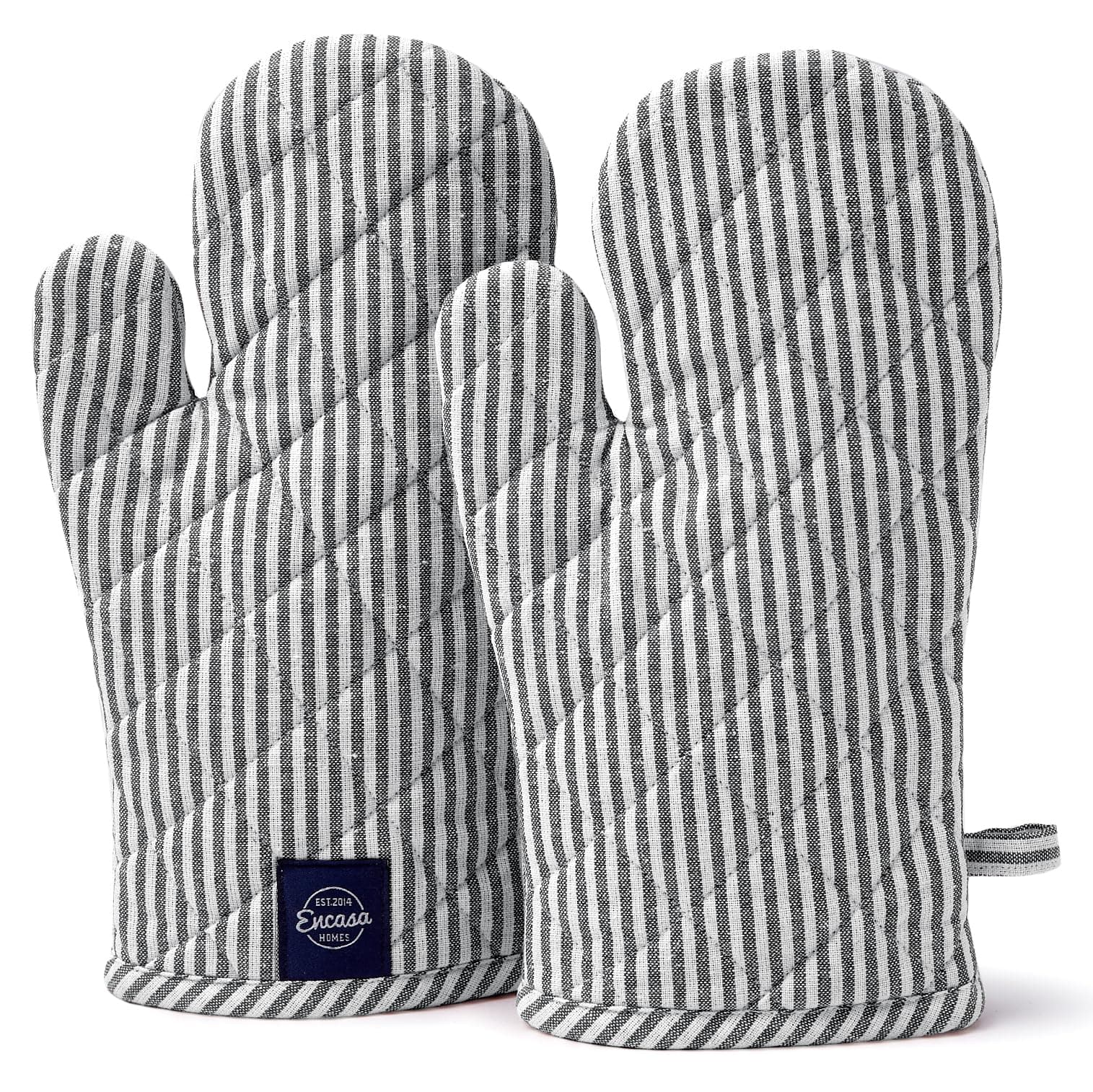Encasa XO Long 18x30 cm Oven Microwave Hand Gloves Mitts (2 pc Set) for Kitchen Cooking & Baking - Heat Resistant, Thick & Safe, Protection of Hands from Hot Utensils, Grill - Tickendes Schwarz 18 x 30 cm Ticking Black Angebot bei HelloDeals