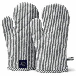 Encasa XO Long 18x30 cm Oven Microwave Hand Gloves Mitts (2 pc Set) for Kitchen Cooking & Baking - Heat Resistant, Thick & Safe, Protection of Hands from Hot Utensils, Grill - Tickendes Schwarz 18 x 30 cm Ticking Black Angebot bei HelloDeals