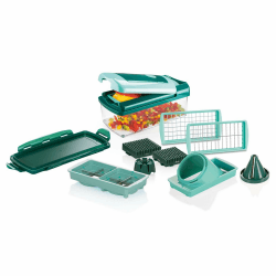 Nicer Dicer Fusion smart Gemüseschneider-Set 12tlg, Würfel, Stifte, Viertel, Achtel, Julietti, Silber,grün,transparent,dunkelgrün Angebot bei HelloDeals