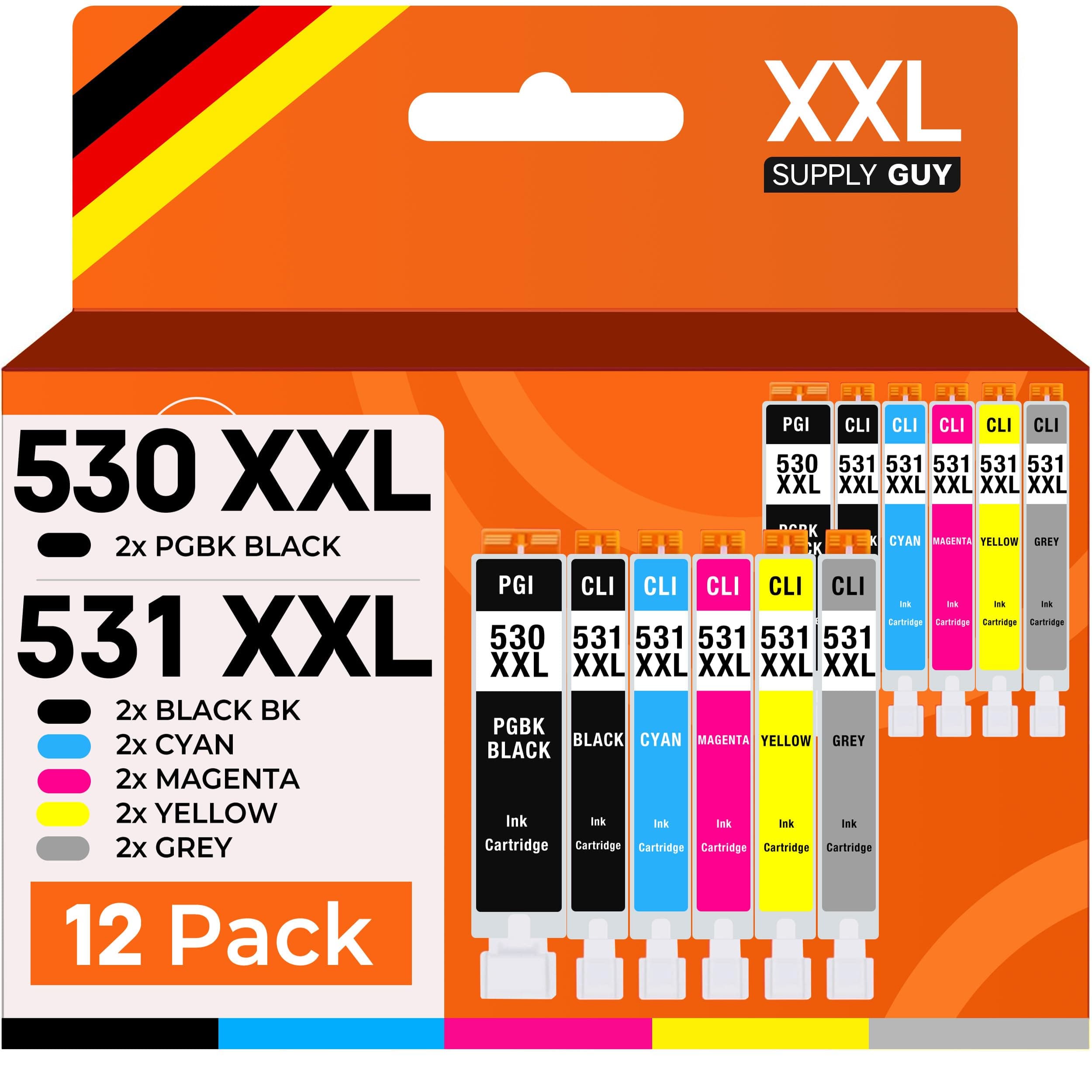 Supply Guy 530 531 XXL Druckerpatronen kompatibel mit Canon PGI-530 CLI-531 Patronen passend für PIXMA TS8750 TS8751 TS8550 TS8551 Multipack 12 Tintenpatronen PGI-530XXL CLI-531XXL Angebot bei HelloDeals