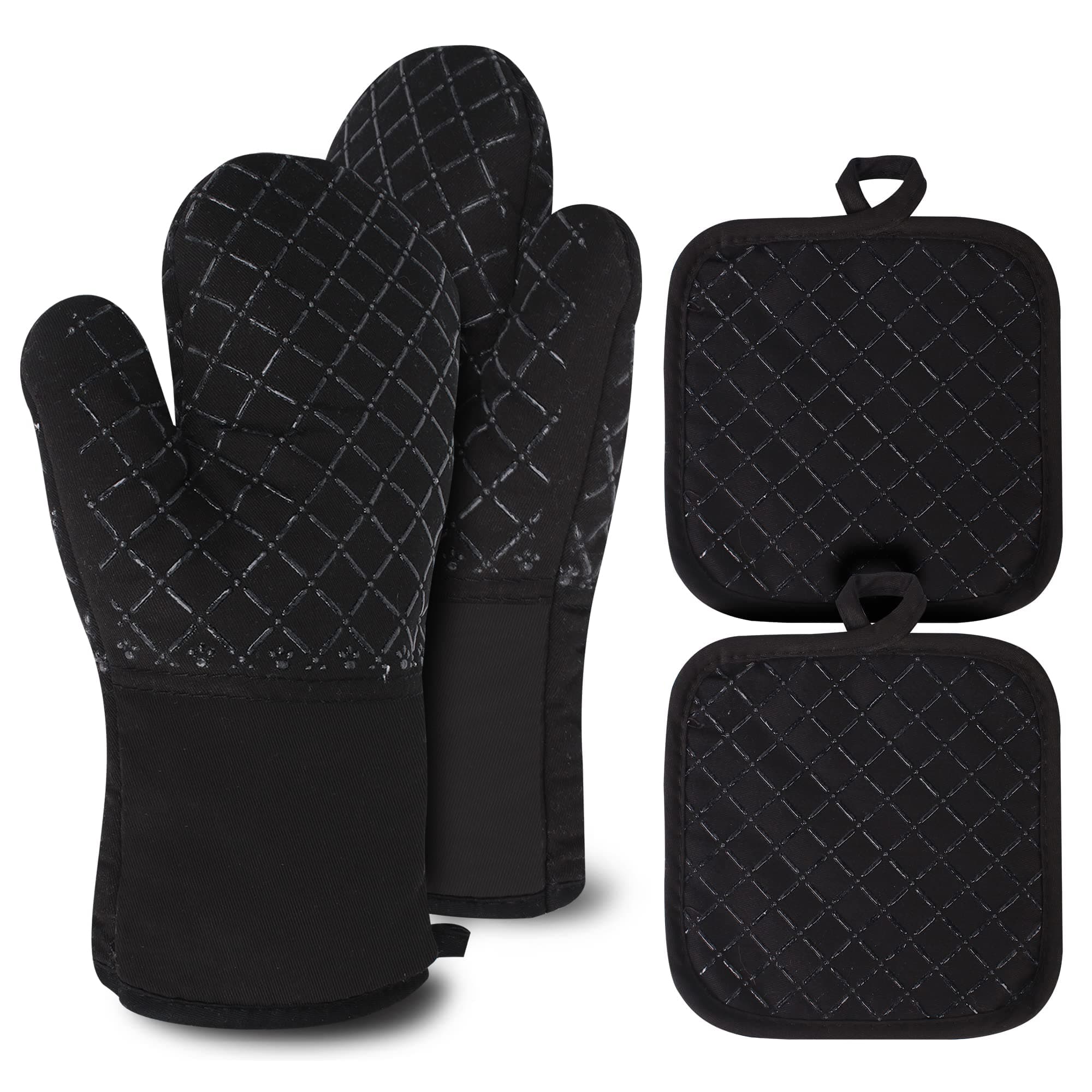 Topflappen Handschuh, Ofenhandschuhe Hitzebestaendig, rutschfeste Topfhandschuhe 4er-Set Hitzebeständig bis 250°C, Schwarz Angebot bei HelloDeals