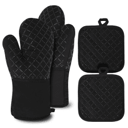 Topflappen Handschuh, Ofenhandschuhe Hitzebestaendig, rutschfeste Topfhandschuhe 4er-Set Hitzebeständig bis 250°C, Schwarz Angebot bei HelloDeals