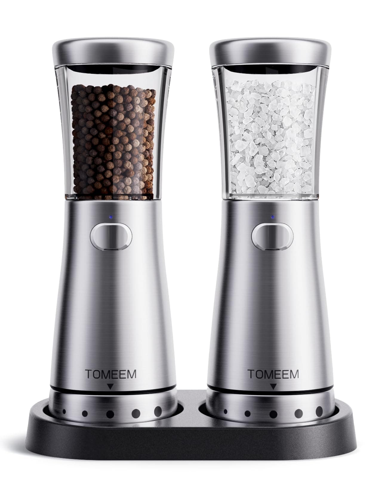 Salz und Pfeffermühlen elektrisch 2er Set aus Edelstahl (Wiederaufladbar, LED Beleuchtung, mit einstellbarem Keramikmahlwerk, Reinigungsbürste Bürste) Gewürzmühle elektrisch Stainless Steel Increase capacity*2 Angebot bei HelloDeals