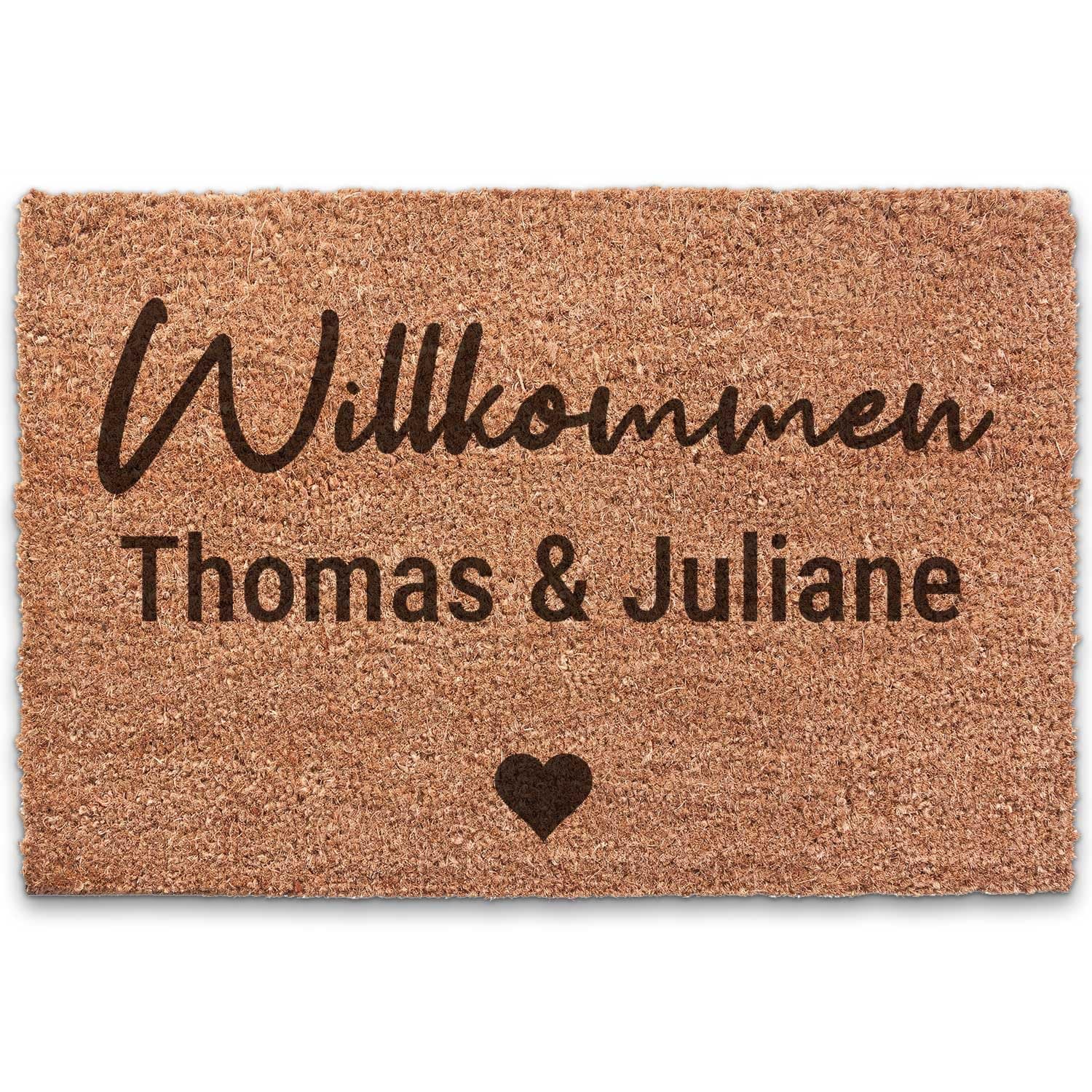 GRAVURZEILE Personalisierte Kokos Fußmatte mit Namen – Willkommensmatte für Haustür – Einweihungsgeschenk, Hochzeitsgeschenk, Geschenk zum Einzug Angebot bei HelloDeals