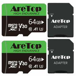 Aretop Micro SD Karte 64GB 2er Pack,Speicherkarte Micro SD+2 Adapter,UHS-I,U3,C10,A1,V30,4K UHD Full HD-Videoaufnahme Micro SD Memory Karte für Kamera/Smartphone/Drohne/Dash Cam,Bis zu 90 MB/s 64GB x 2 Angebot bei HelloDeals