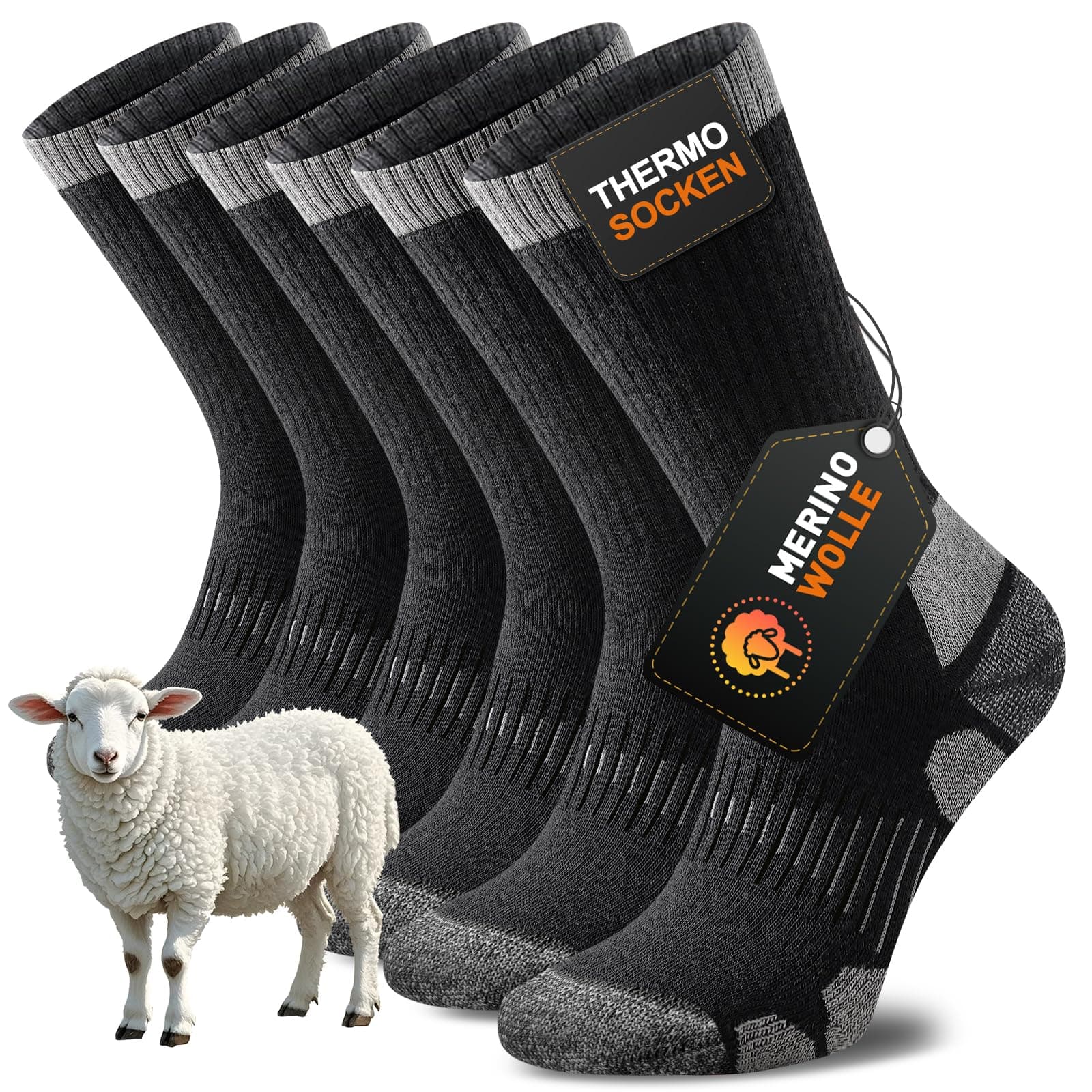 Merino Wandersocken Herren Damen, Thermosocken Outdoor Socken Trekkingsocken, Merinowolle Warme Wintersocken, Sportsocken Laufsocken Atmungsaktiv Anti-Blasen & Gepolstert 3 Paar 43-46 Schwarz Angebot bei HelloDeals