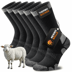 Merino Wandersocken Herren Damen, Thermosocken Outdoor Socken Trekkingsocken, Merinowolle Warme Wintersocken, Sportsocken Laufsocken Atmungsaktiv Anti-Blasen & Gepolstert 3 Paar 43-46 Schwarz Angebot bei HelloDeals