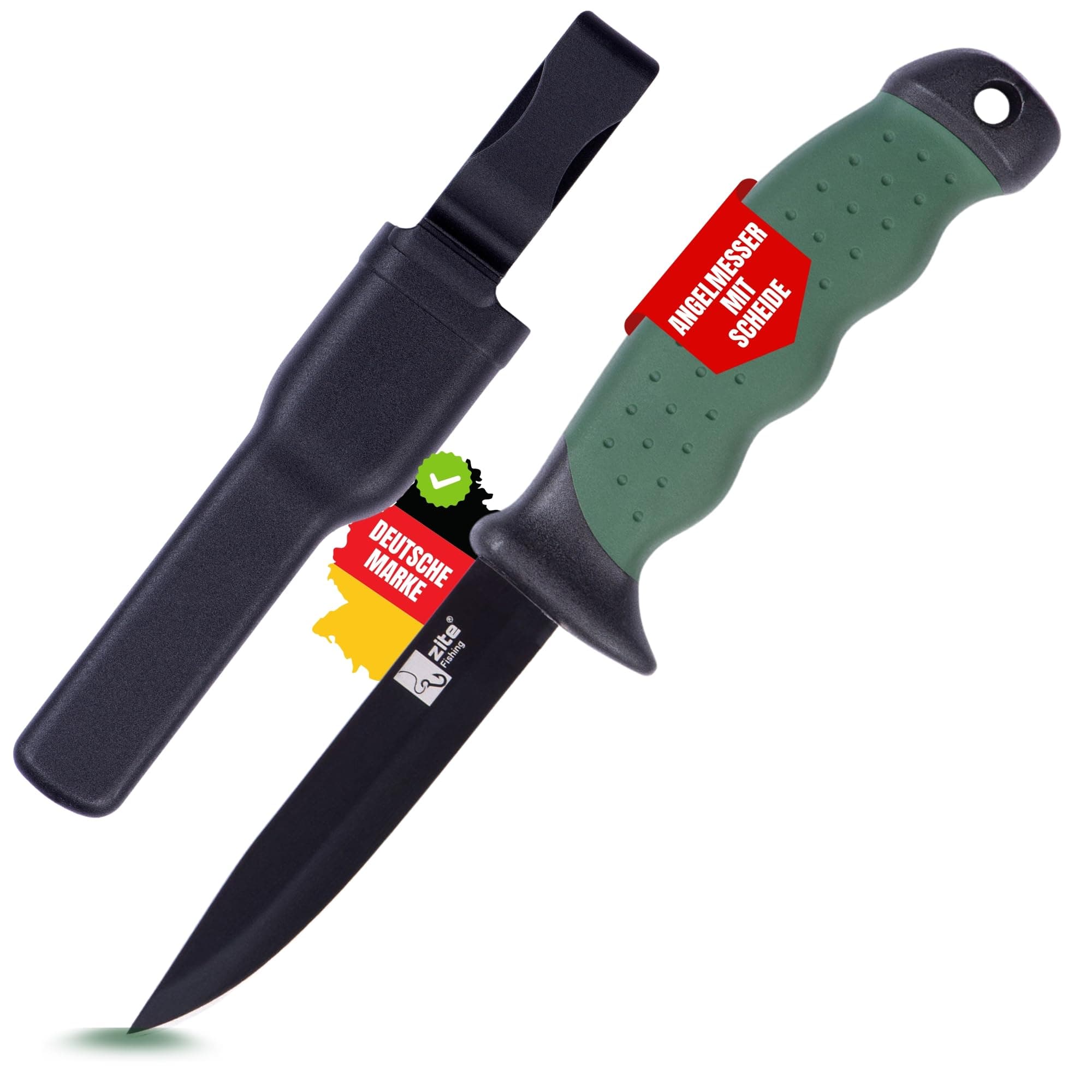 Zite Fishing Angelmesser inklusive Kunststoff Gürtel-Messerscheide - Robuster Klassiker - Fischmesser mit Anti-Rutsch Griff - Outdoormesser, Angler Messer feststehende Klinge, Fischermesser 1.Einzeln Angebot bei HelloDeals