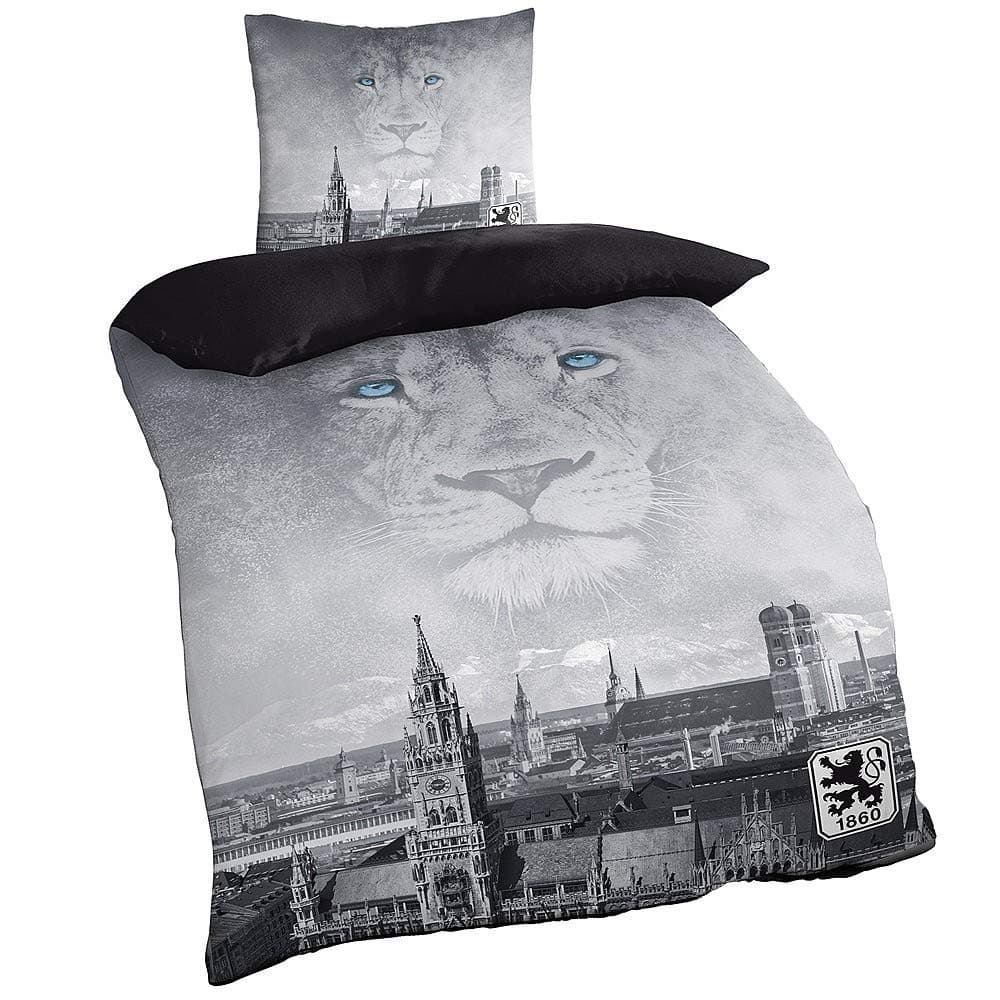 TSV 1860 München Bettwäsche - Skyline - 2-teilig (Bezug, Kissen) - Plus Lesezeichen Wir lieben Fußball Angebot bei HelloDeals