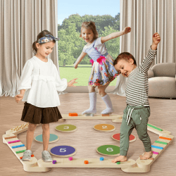 Holz Balancierbalken Kinder mit Digitale Hindernissteine, Montessori Sensorisch Balanciersteine Spielzeug für Kleinkinder zum Aufbau eines Koordinations-Hindernisbahn für Drinnen und Draußen Angebot bei HelloDeals