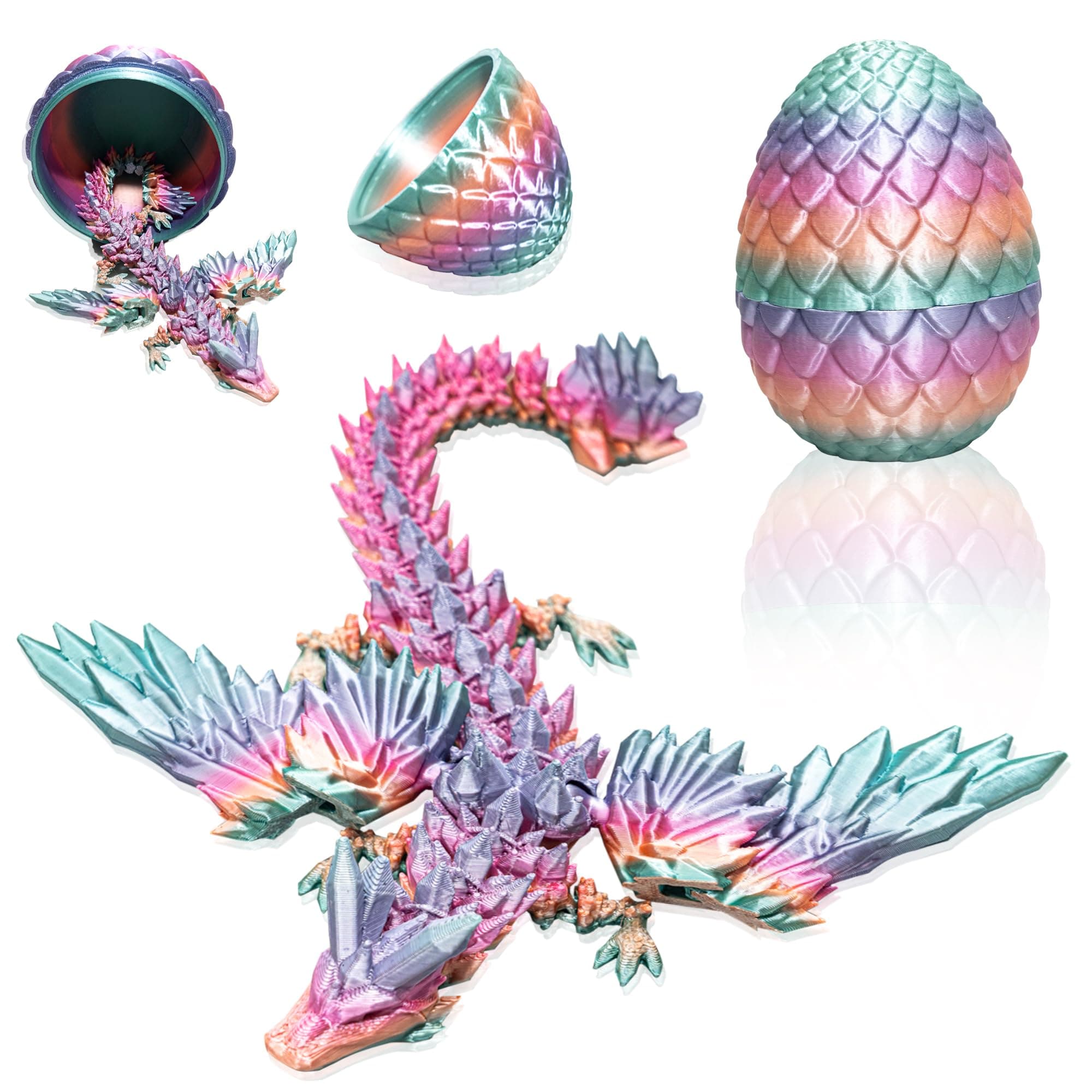 LUMIN TUTU 3D Gedrucktes Drachenei, Mystischer Kristall Drache im Ei, Bunte Dracheneier mit Flügeln, Realistisches Drachen Spielzeug, Perfekt für Kinder Geburtstage und Ostergeschenke (Regenbogen) Angebot bei HelloDeals