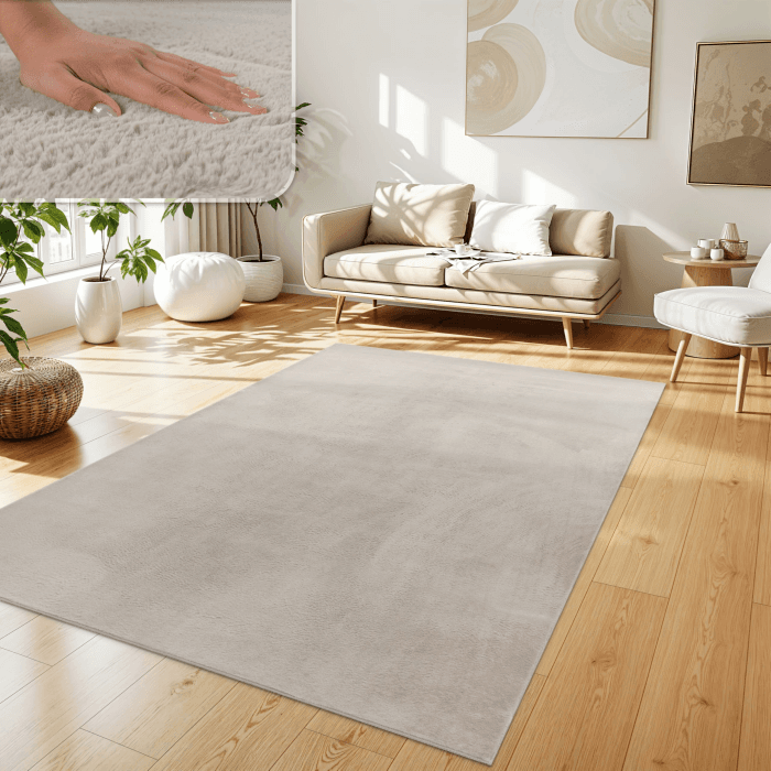Paco Home Teppich Wohnzimmer Kunstfell weich waschbar modern elegant pflegeleicht Felloptik Uni Seidenglanz flauschig Kurzflor, Grösse:160x220 cm, Farbe:Beige 160 x 220 cm (Rechteckig) Beige Angebot bei HelloDeals