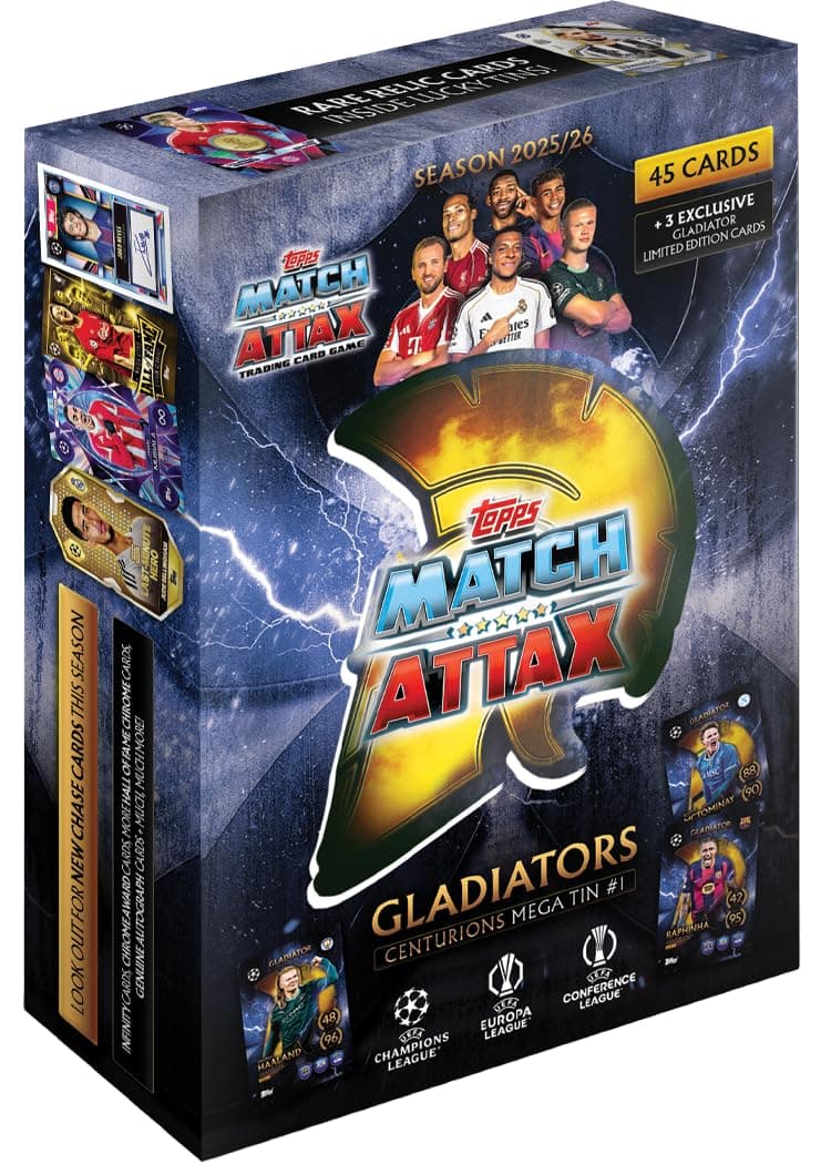 Topps UCC Match Attax 2025/26 - Mega Tin - Centurions - enthält 45 Match Attax-Karten Plus 3 Exklusive Gladiators LE-Karten. Angebot bei HelloDeals