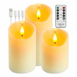 Broyal 3 Stück Led Kerzen Aufladbar,Led Kerzen mit Timerfunktion,Flammenlose Kerze mit Fernbedienung,Kerzen Led Flackernd LED-Säule Kerzen für Camping Home Halloween Weihnachten Decoration Große - 3 Stück Angebot bei HelloDeals