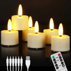 6er Wiederaufladbare Aufladbare LED Teelichter mit Timer Fernbedienung USB-Kabel Flackernde Flammenlose LED Teelichter Warmweiß Dimmbar Geeignet für Weihnachten Hochzeit Party Wiederaufladbare Led Teelichter 6er Angebot bei HelloDeals