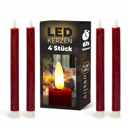 Stabkerzen LED mit Timer Rot 4 Stück Rot indoor - 6 Stunden - ECHTWACHS 24cm Höhe für Kerzen 2,2cm Durchmesser 2 AAA Batterien notwendig LED Stabkerzen flackernde Flamme bewegliche Flamme Licht Rot Groß Angebot bei HelloDeals