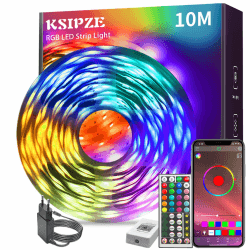 KSIPZE Led Streifen 10m, RGB LED Strip mit Fernbedienung Bluetooth App, Dimmbar Farbwechsel led Lichterkette Lichtband Musik Sync, Selbstklebend Leds Kette Leiste band Beleuchtung für Zimmer Partei Angebot bei HelloDeals