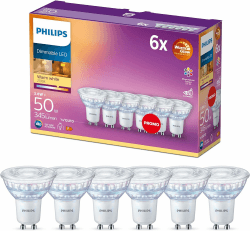 Philips LED Classic GU10 Lampen Warm Glow 6-er Pack (50 W), dimmbare Reflektor LED Spots mit warmweißem Licht, energiesparende Lampen mit langer Nutzlebensdauer, Warmglow Dimmbar 50W 6-er Pack Angebot bei HelloDeals